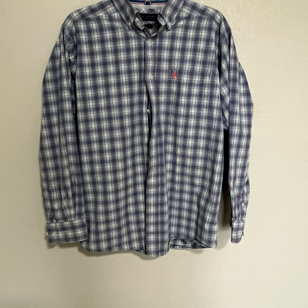 Ariat Men's Navy and White Plaid Button Down Shirt